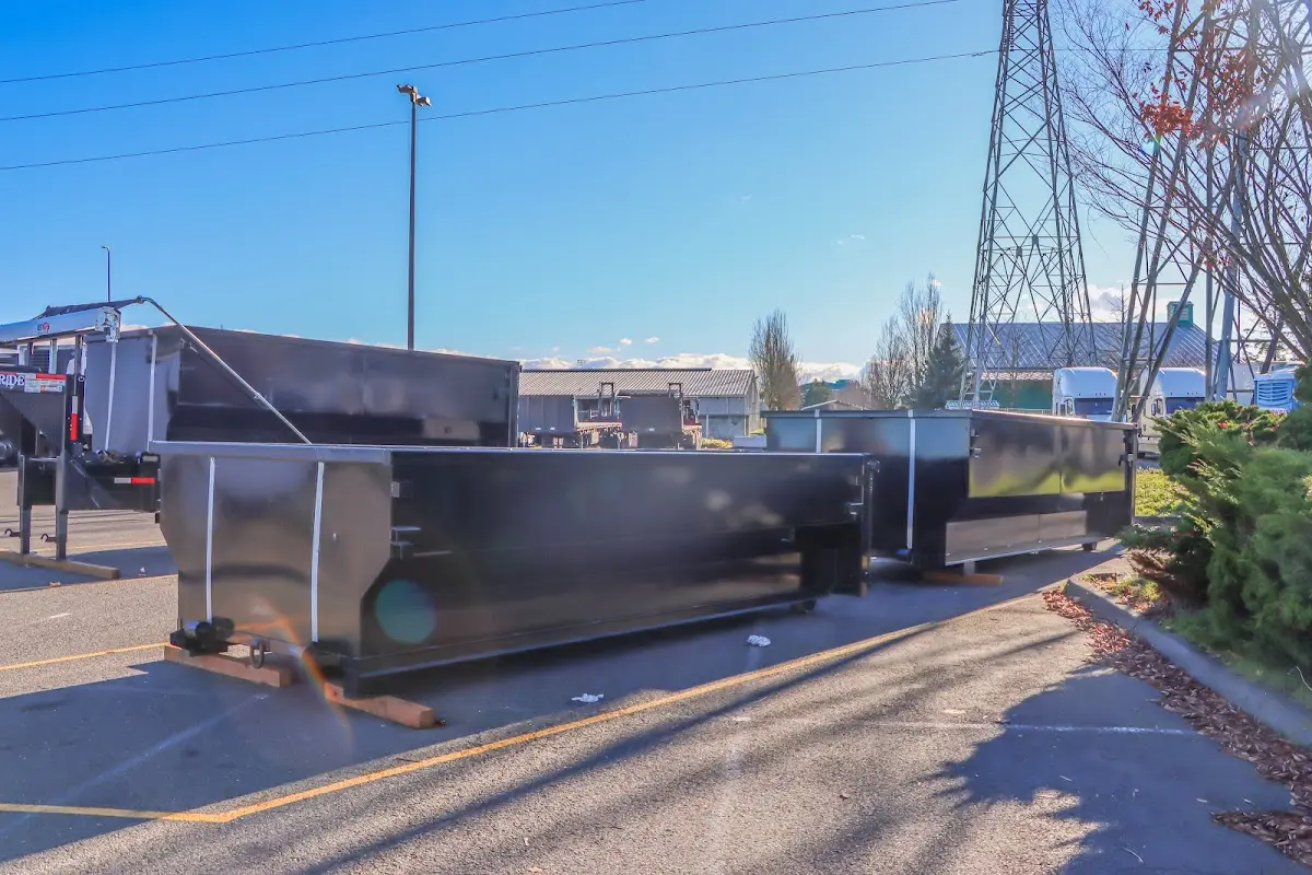 Roll-off dumpster ready for waste disposal at job site for Construction Dumpster Rental in Norwalk